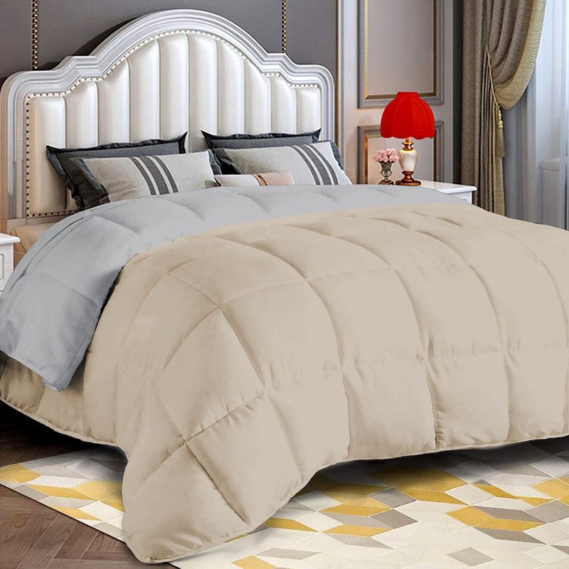Indian Kingdom Solid Queen AC Blanket for AC Room  (Microfiber, Silver/Beige)