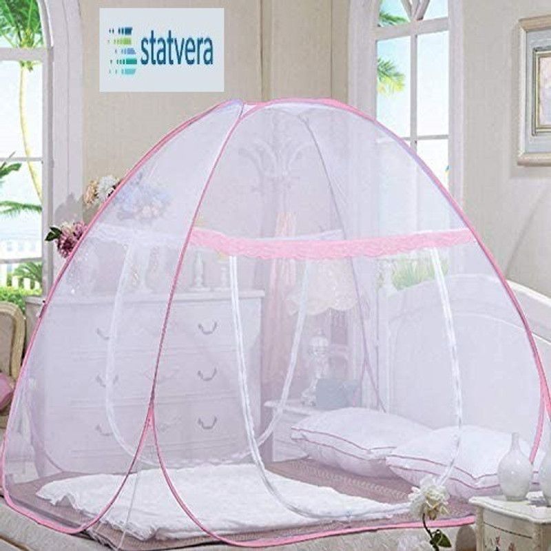 statvera Polyester Adults Washable Premium Double Yarn Double Bed Mosquito Net Mosquito Net  (Pink, Bed Box)