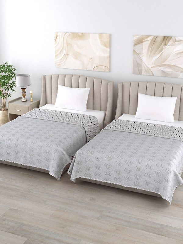 Home Fresh Floral Single Dohar for AC Room  (Cotton, Grey)
