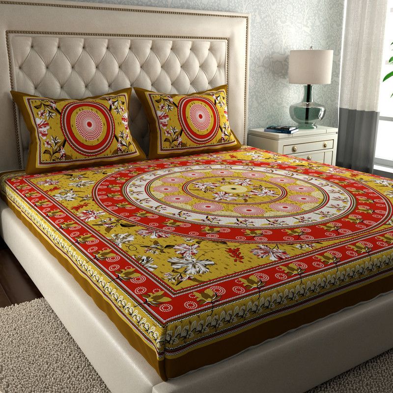 LA VERNE 104 TC Cotton Double Jaipuri Prints Flat Bedsheet  (Pack of 1, Multicolor)
