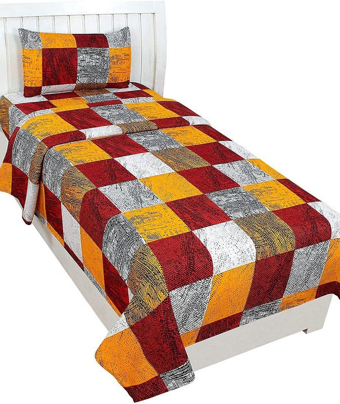 Home Readiness 160 TC Polycotton Single Geometric Flat Bedsheet  (Pack of 1, Multicolor)