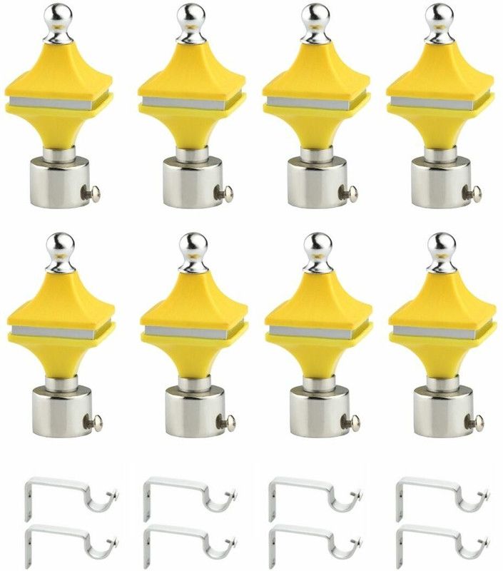 krina Silver, Yellow Rod Rail Bracket, Curtain Knobs Metal  (Pack of 16)