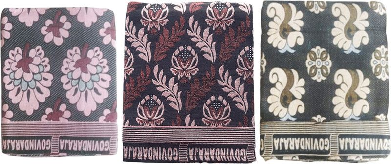 amman textiles 180 TC Cotton Queen Self Design Flat Bedsheet  (Pack of 3, Multi11)