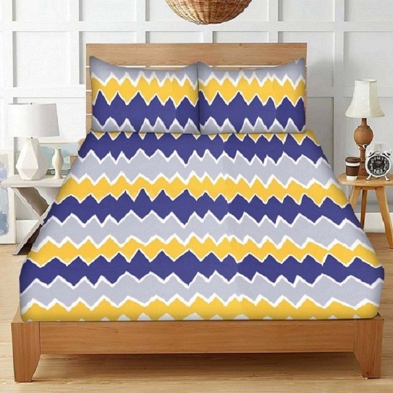 159 TC Polycotton, Cotton Double 3D Printed Bedsheet  (Pack of 1, Yellow, Multicolor)