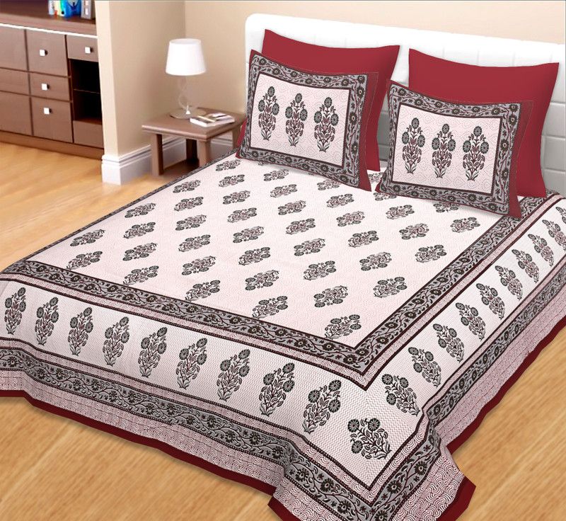 AT2012 200 TC Cotton King Printed Flat Bedsheet  (Pack of 1, Grey)