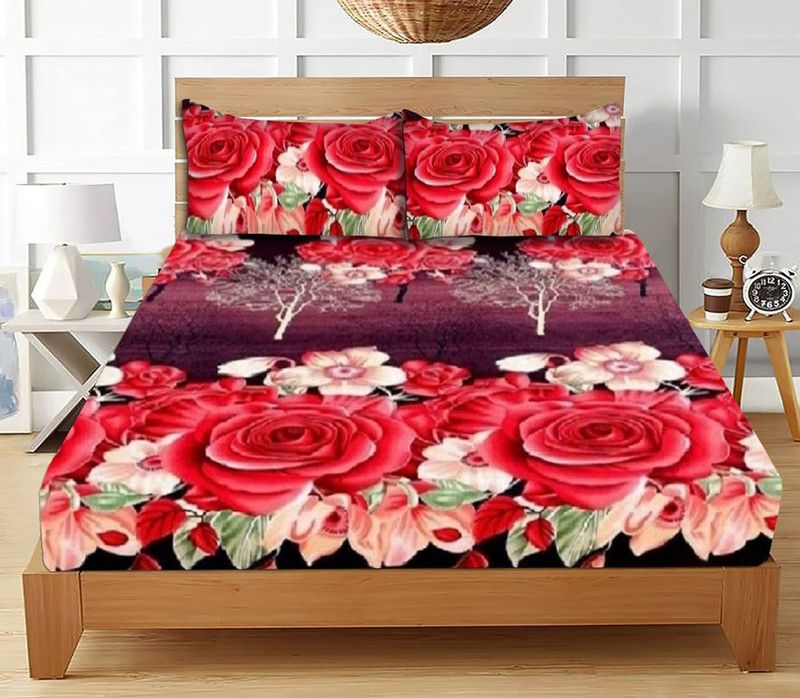 Divino 144 TC Polycotton Double Floral Flat Bedsheet  (Pack of 1, Multicolor113)