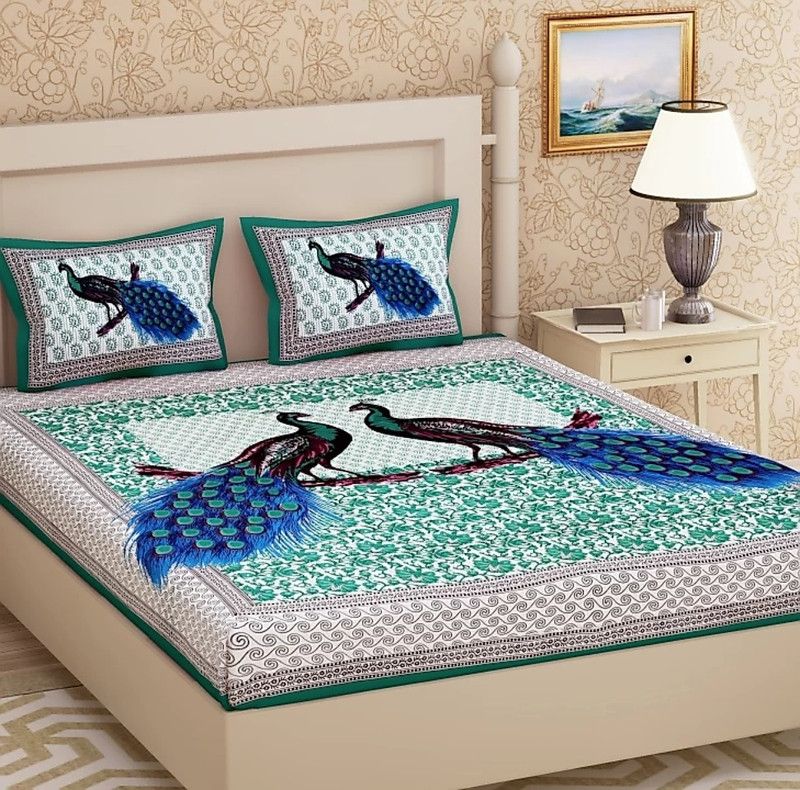 DKLifestyles Cotton Double Bed Cover  (Blue, 1 Bedcover, 2 Pillow cover)