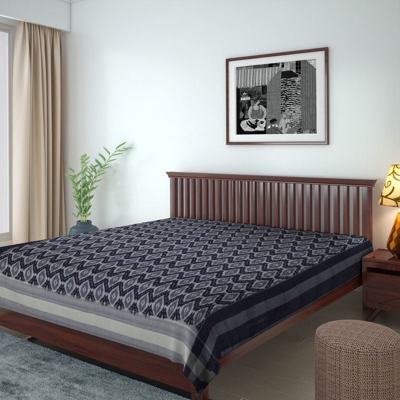 Fabindia Cotton Double Bed Cover  (Blue, Grey)