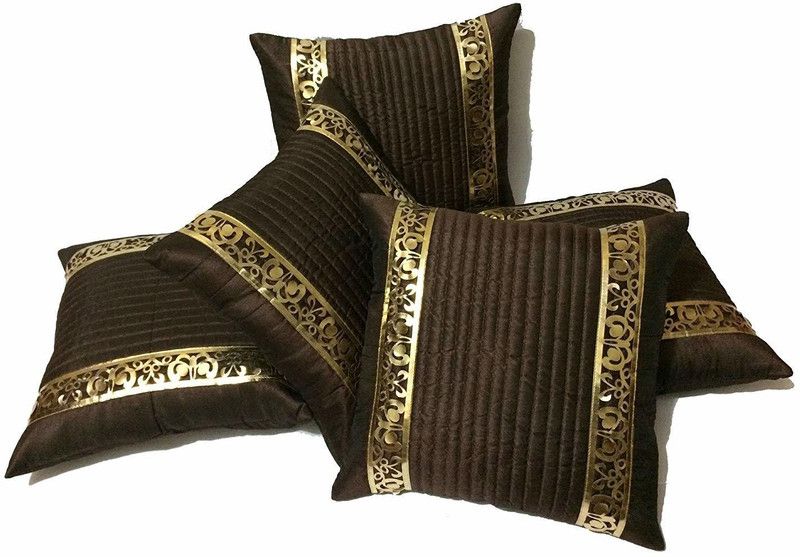 India Furnish Striped Cushions Cover  (Pack of 5, 40 cm*40 cm, Brown)