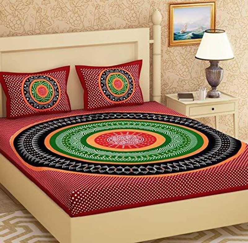 Duronet 180 TC Cotton King Printed Flat Bedsheet  (Pack of 1, Red)
