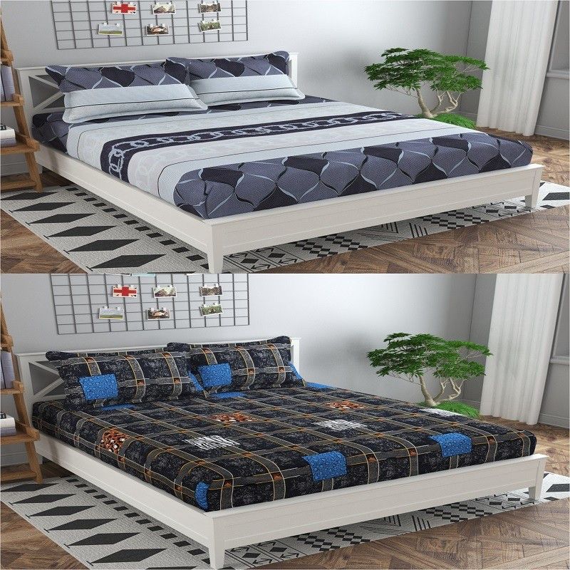 DIKSH 140 TC Polycotton Queen Solid Flat Bedsheet  (Pack of 2, grey oval chain, grey dibbi)