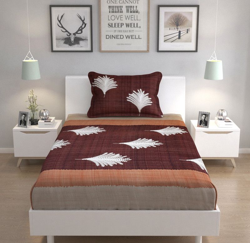 Swizier 240 TC Microfiber Single Printed Flat Bedsheet  (Pack of 1, White)