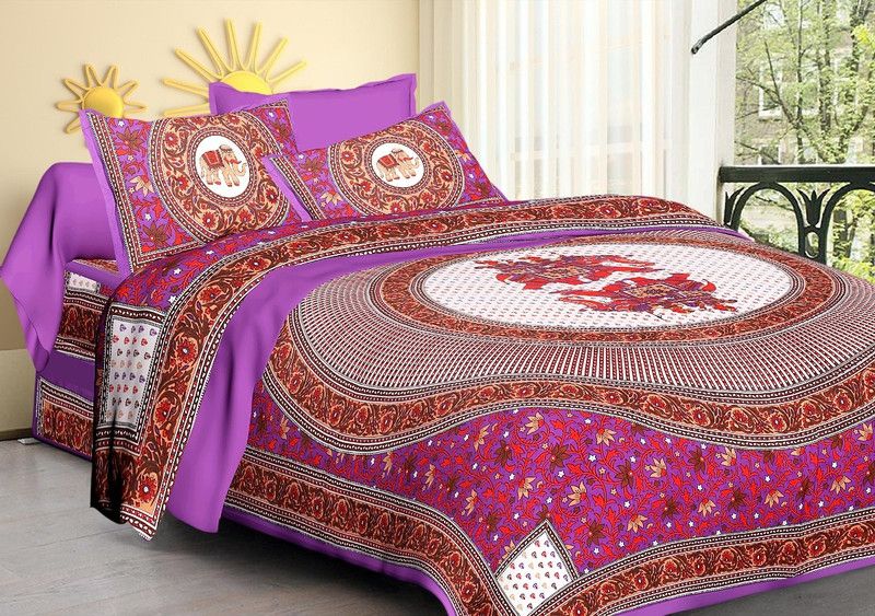 200 TC Cotton Double King Jaipuri Prints Bedsheet  (Pack of 1, Multicolor)