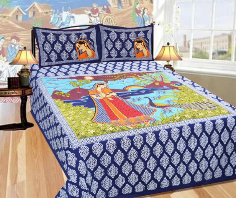 VARDHMAN EMPORIUM 180 TC Cotton King Abstract Flat Bedsheet  (Pack of 1, Blue)