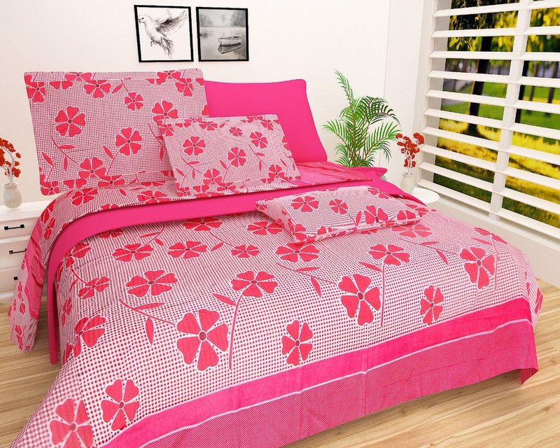 STAMEN 144 TC Polycotton Double Printed Flat Bedsheet  (Pack of 1, Red)