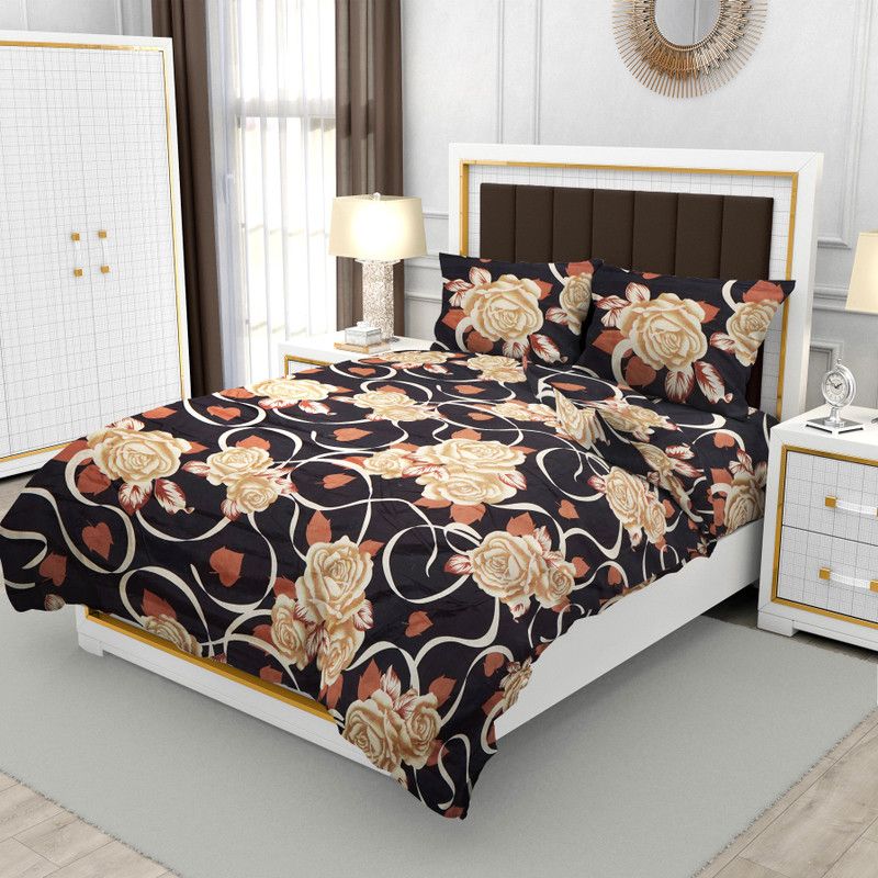 Wynk 160 TC Cotton Double 3D Printed Flat Bedsheet  (Pack of 1, Brown)