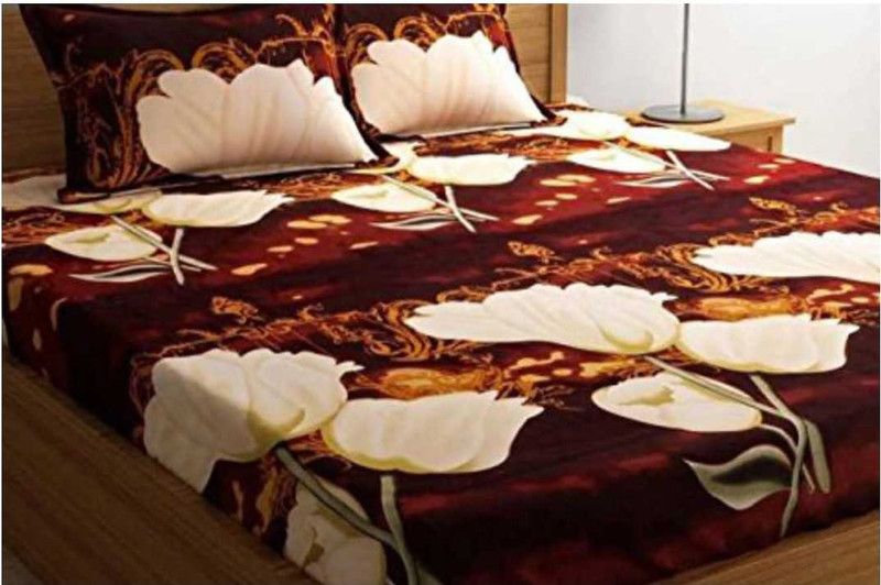 KAPRIDO 150 TC Cotton Queen Floral Flat Bedsheet  (Pack of 1, Brown)