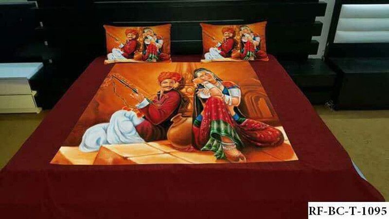 Maul Shree 410 TC Velvet Double Printed Flat Bedsheet  (Pack of 1, Print-Jaipuri-Brown)
