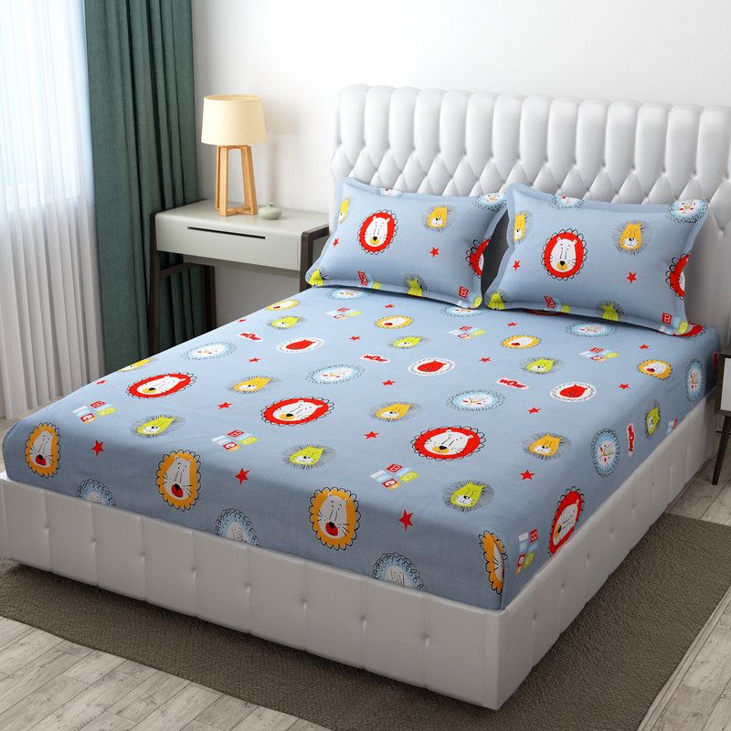 Nirwana Decor 250 TC Microfiber King Printed Flat Bedsheet  (Pack of 1, Multi-Lion)