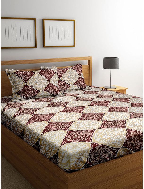 Cortina 104 TC Cotton Double Floral Flat Bedsheet  (Pack of 1, Brown)