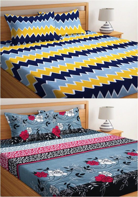 Luxury Trends 144 TC Microfiber Double Floral Flat Bedsheet  (Pack of 2, Multicolor)
