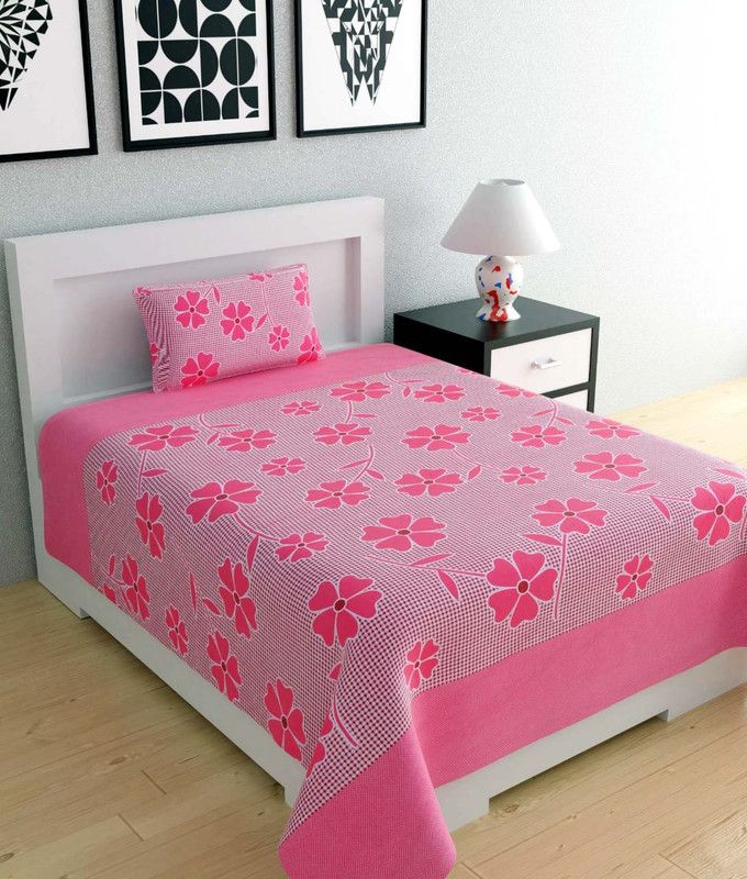 Bhagwati Handloom 185 TC Cotton Single Floral Flat Bedsheet  (Pack of 1, Multicolor)