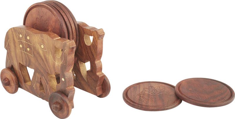 Kesha Spree Rectangle Wood Coaster Set  (Pack of 6)