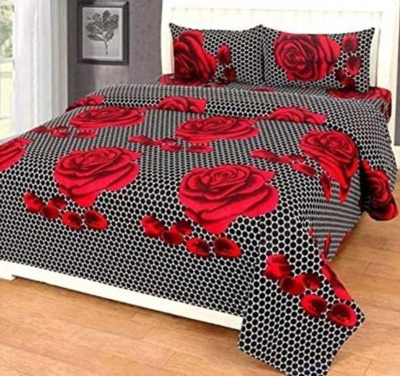 BALKO FAB 122 TC Cotton Double Embroidered Flat Bedsheet  (Pack of 1, Black)