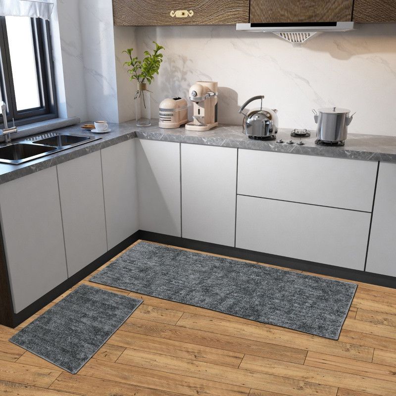 RM Handloom Polyester, Microfiber Floor Mat  (Grey, Free, Pack of 2)