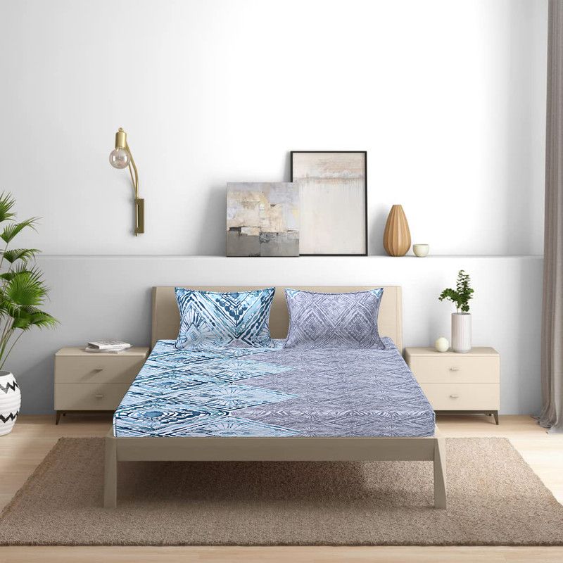 SIROKI BOND 250 TC Cotton Single Abstract Flat Bedsheet  (Pack of 1, Turquoise)
