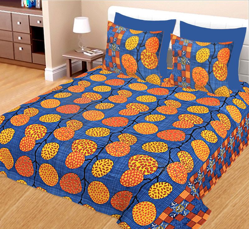 KUBER INDUSTRIES 144 TC Cotton Double Floral Flat Bedsheet  (Pack of 1, Blue)