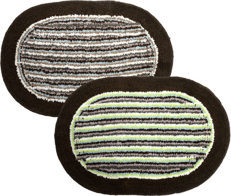 KUBER INDUSTRIES Cotton Door Mat  (Brown & Green & Brown, Free, Pack of 2)