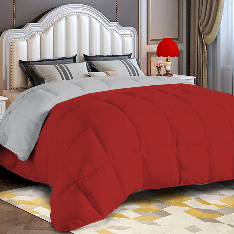 Indian Kingdom Solid Single AC Blanket for AC Room  (Microfiber, Silver/Burgundy)