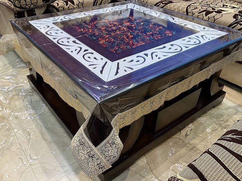 DasHomes Self Design 4 Seater Table Cover  (Golden, PVC)