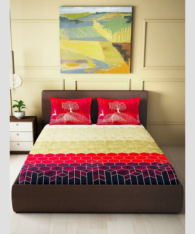 BedCoverThingy 200 TC Cotton King Printed Flat Bedsheet  (Pack of 1, Multicolor)
