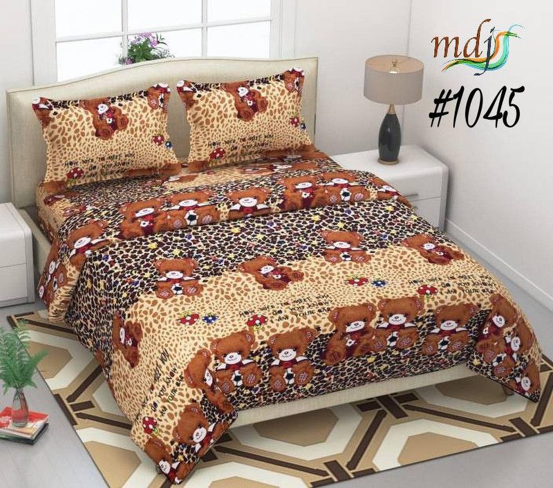 R A F Z 144 TC Polycotton Double Printed Flat Bedsheet  (Pack of 1, Brown, White, Beige)