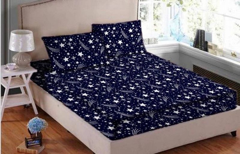 VELENTINA 300 TC Polycotton Double Printed Flat Bedsheet  (Pack of 1, Dark Blue)