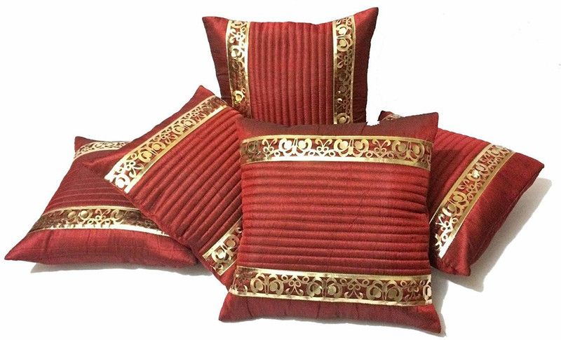 India Furnish Striped Cushions Cover  (Pack of 5, 40 cm*40 cm, Maroon)