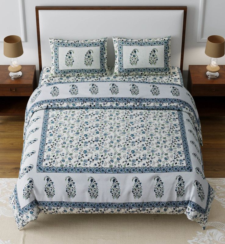 Loroco 180 TC Cotton King Printed Flat Bedsheet  (Pack of 1, Blue)