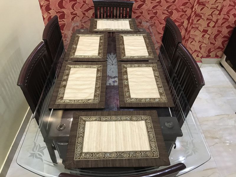 HOME SHINE Rectangular Pack of 6 Table Placemat  (Brown, Beige, Polyester)