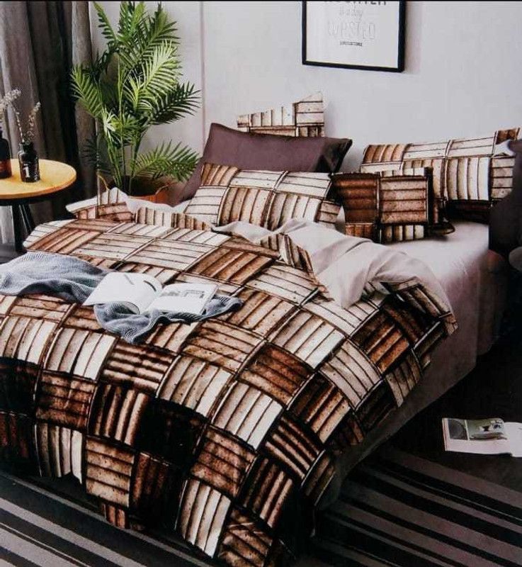 FLOURISHING HOMES 300 TC Cotton Double Printed Flat Bedsheet  (Pack of 1, Brown)