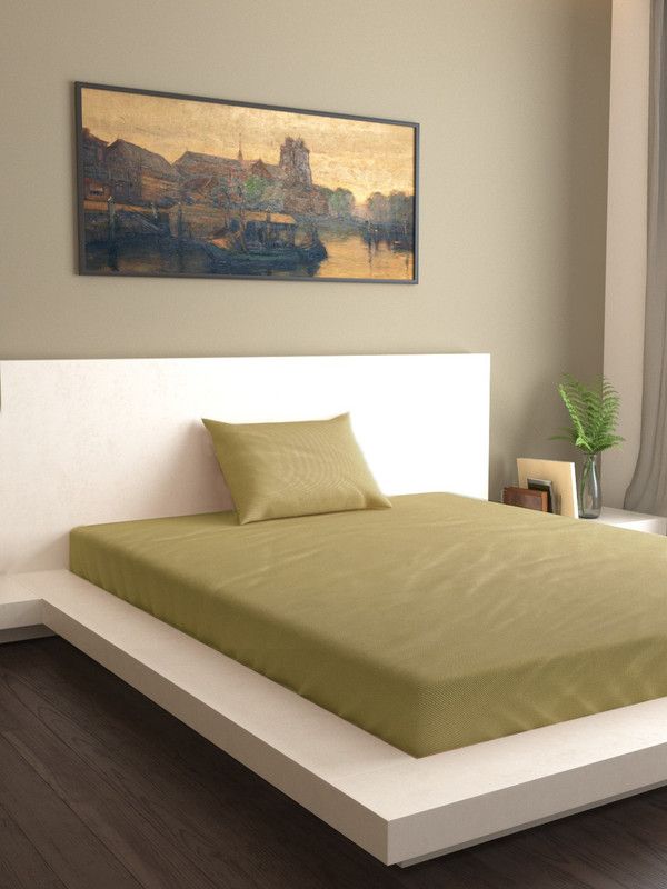 Mark Home 200 TC Satin Single Solid Flat Bedsheet  (Pack of 1, Beige)