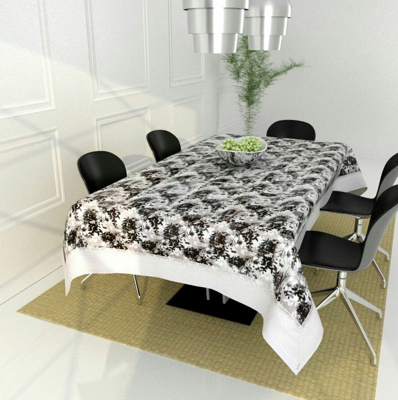 Maa Bhagwati Floral 6 Seater Table Cover  (Black, White, PVC (Polyvinyl Chloride))