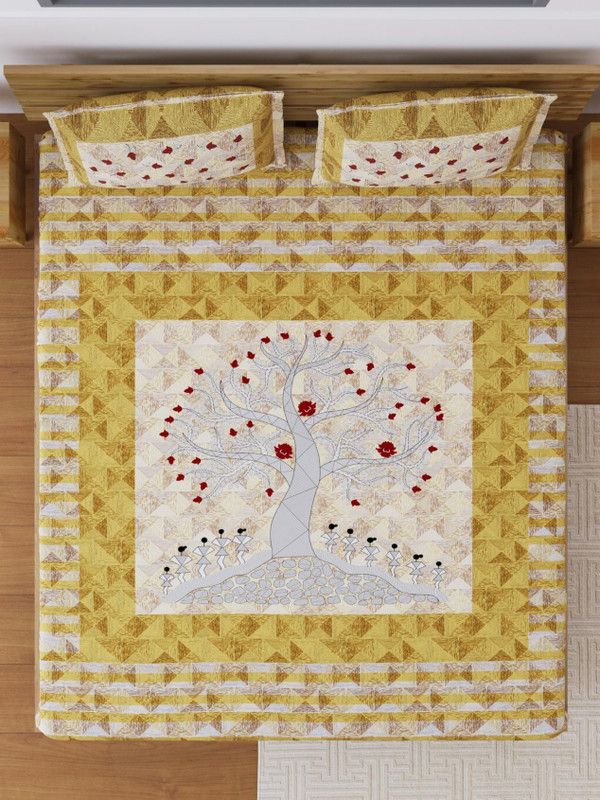 Living Roots 180 TC Cotton King Jaipuri Prints Flat Bedsheet  (Pack of 1, Multicolor)