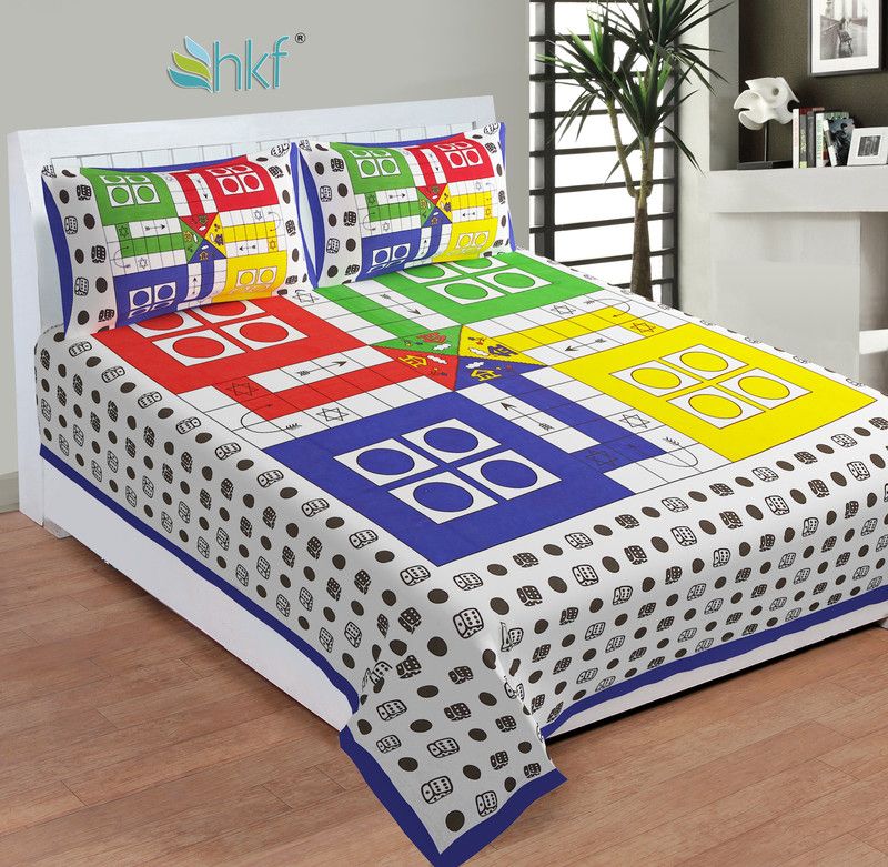 PRODUCTSCK 300 TC Cotton Double Printed Flat Bedsheet  (Pack of 1, Blue,White)