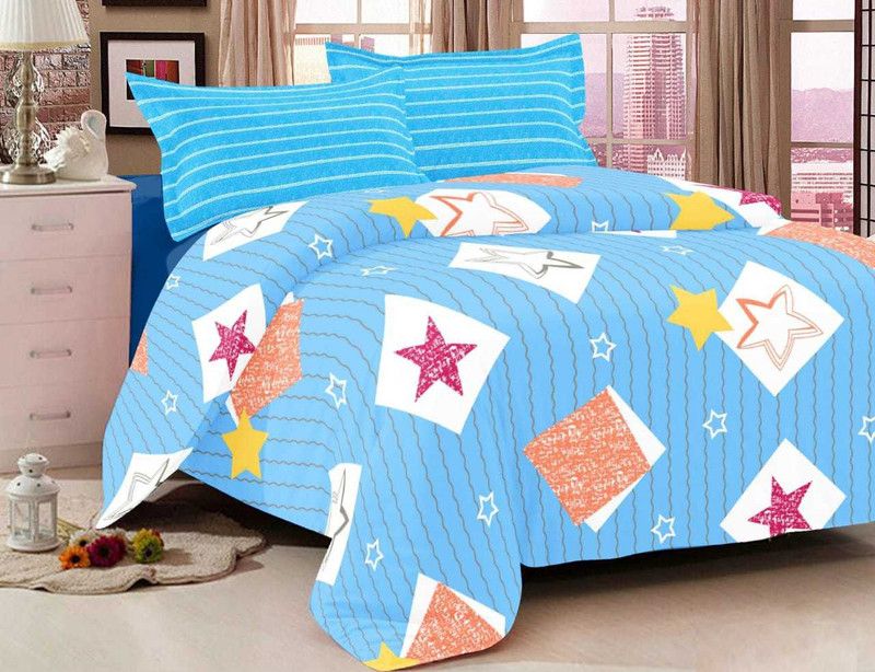 147 Degree 144 TC Cotton Double Abstract Flat Bedsheet  (Pack of 1, Blue, White)