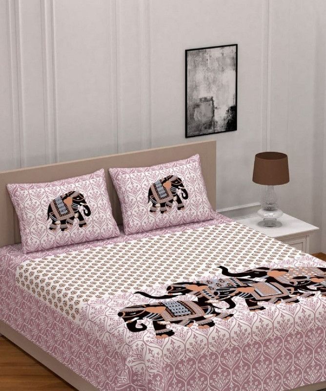 Gera trading company 220 TC Cotton Queen Printed Flat Bedsheet  (Pack of 1, Multicolor)