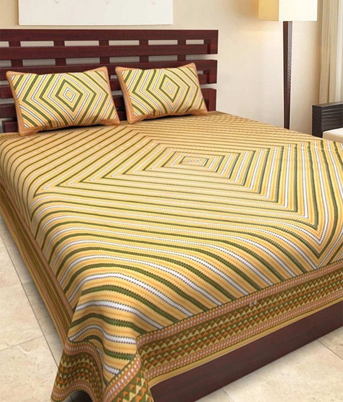 Kismat Collection 210 TC Cotton Double Printed Flat Bedsheet  (Pack of 1, Yellow)