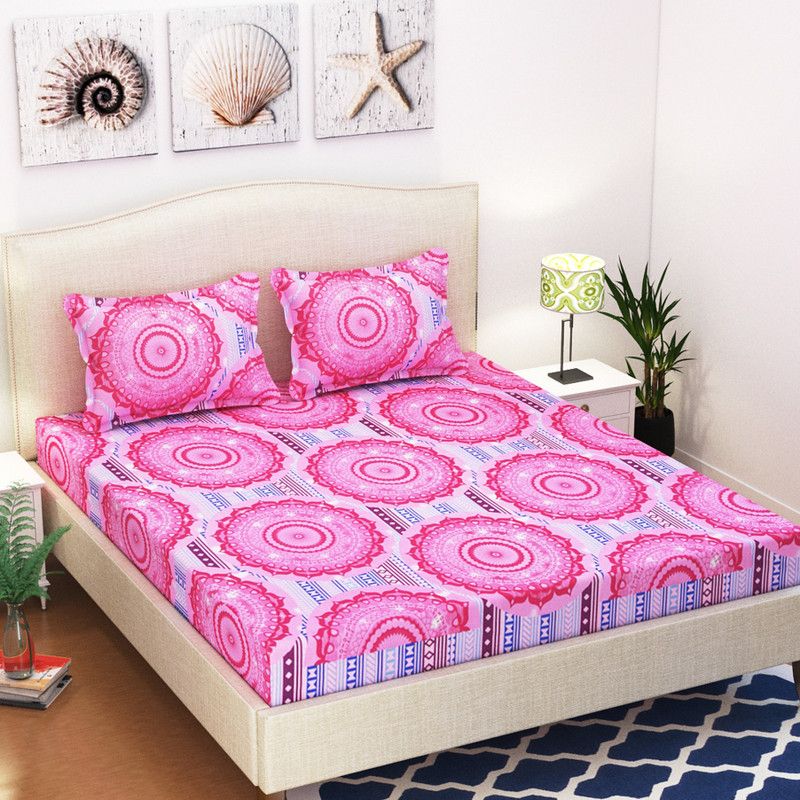 Amayra Home 120 TC Cotton Double Abstract Flat Bedsheet  (Pack of 1, Majenta)