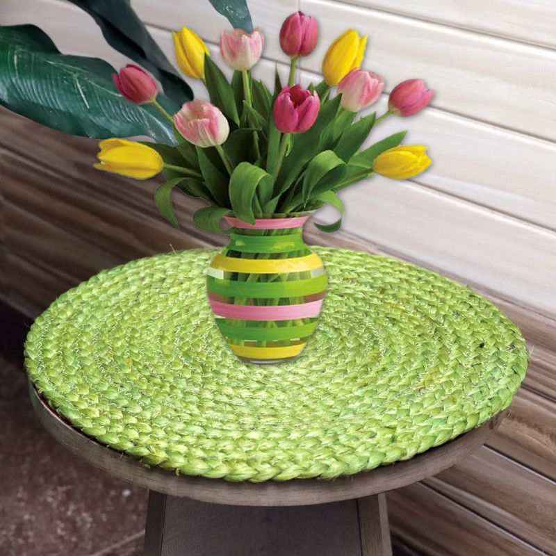 TSUKUYOMI Round Pack of 2 Table Placemat  (Dark Green, Jute)
